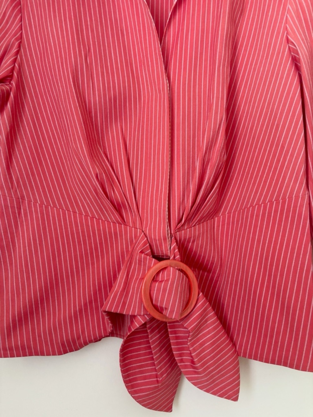 Lafayette 148 Pink Striped Buckle Front Shirt Sz 6 Summer Coastal - Picture 4 of 8